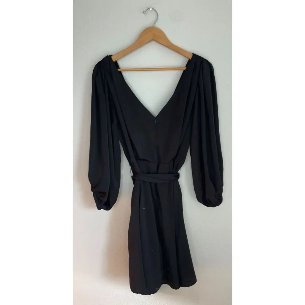 Banana Republic Black V Neck Faux Wrap Midi Dress With Belt Size 12 - Picture 3 of 5